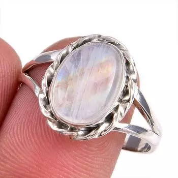 Natural Rainbow Moonstone Gemstone 925 Solid Silver Jewelry Ring Size 9.5 M2M45