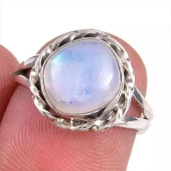 Natural Rainbow Moonstone Gemstone 925 Solid Silver Jewelry Ring Size 5.5 n0z30