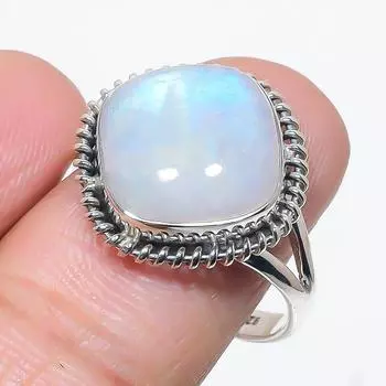 Natural Rainbow Moonstone Gemstone 925 Solid Silver Jewelry Ring Size 9.5 B4n78