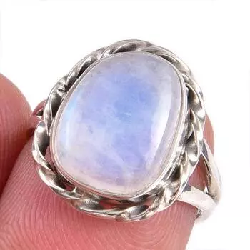 Natural Rainbow Moonstone Gemstone 925 Solid Silver Jewelry Ring Size 5.5 f5k13
