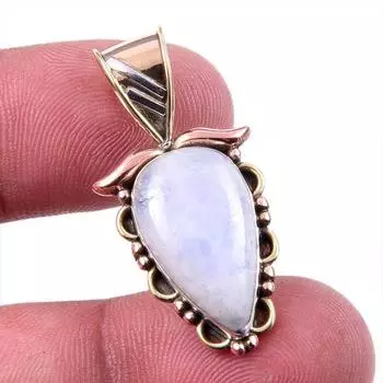 Natural Rainbow Moonstone Gemstone 925 Solid Silver Two Tone Pendant 1.25 o8T52