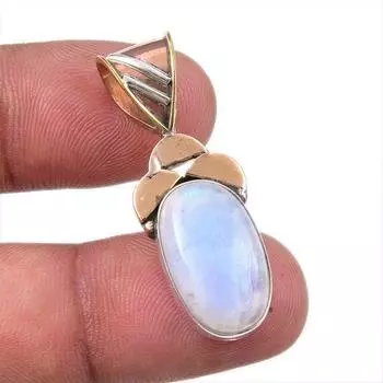 Natural Rainbow Moonstone Gemstone 925 Solid Silver Two Tone Pendant 1.50 P3Q58