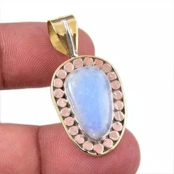 Natural Rainbow Moonstone Gemstone 925 Solid Silver Two Tone Pendant 1.50 k4j47