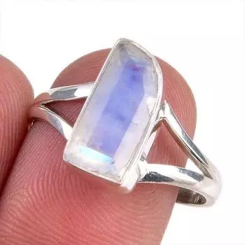 Natural Rainbow Moonstone Gemstone 925 Solid Silver Jewelry Ring Size 8.5 v5h38