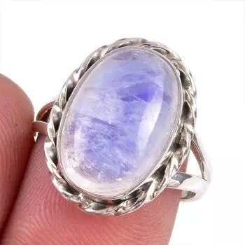 Natural Rainbow Moonstone Gemstone 925 Solid Silver Jewelry Ring Size 6.5 g4q66