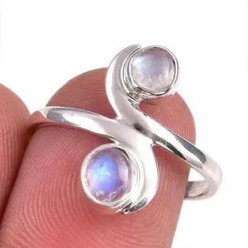 Natural Rainbow Moonstone Gemstone 925 Solid Silver Jewelry Ring Size 7.5 I6Q45
