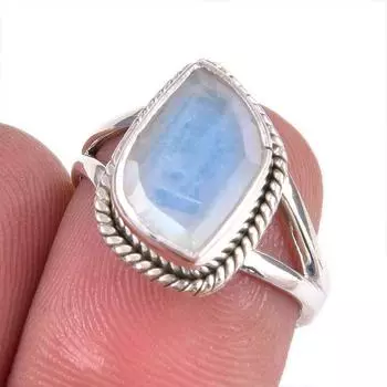 Natural Rainbow Moonstone Gemstone 925 Solid Silver Jewelry Ring Size 6.5 i5O22