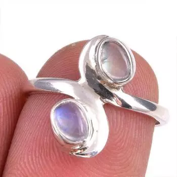 Natural Rainbow Moonstone Gemstone 925 Solid Silver Jewelry Ring Size 5.5 v1i04