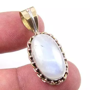Natural Rainbow Moonstone Gemstone 925 Solid Silver Two Tone Pendant 1.50 Z5d56