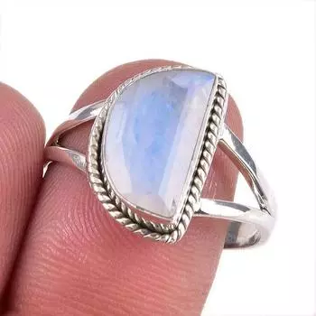 Natural Rainbow Moonstone Gemstone 925 Solid Silver Jewelry Ring Size 9.5 K0I38