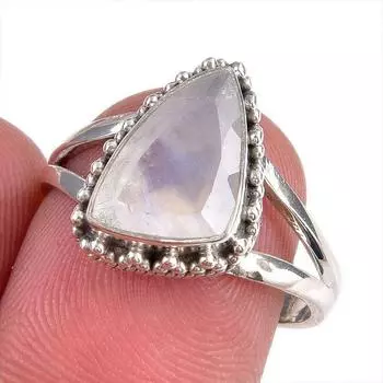 Natural Rainbow Moonstone Gemstone 925 Solid Silver Jewelry Ring Size 7.5 O5A11