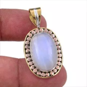 Natural Rainbow Moonstone Gemstone 925 Solid Silver Two Tone Pendant 1.50 G2w09