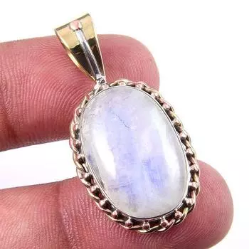 Natural Rainbow Moonstone Gemstone 925 Solid Silver Two Tone Pendant 1.50 i0W92