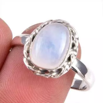 Natural Rainbow Moonstone Gemstone 925 Solid Silver Jewelry Ring Size 10 E7O37