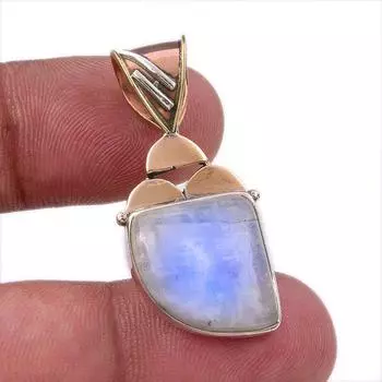 Natural Rainbow Moonstone Gemstone 925 Solid Silver Two Tone Pendant 1.50 Z6O04