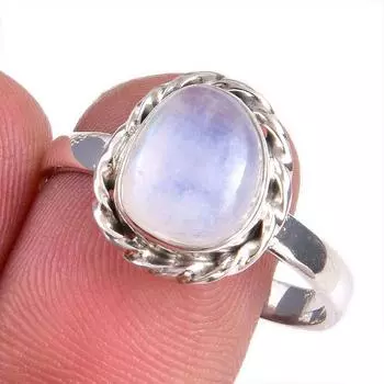Natural Rainbow Moonstone Gemstone 925 Solid Silver Jewelry Ring Size 9.5 I5g52
