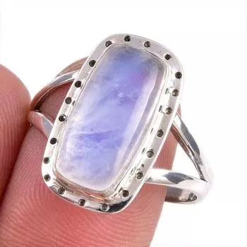 Natural Rainbow Moonstone Gemstone 925 Solid Silver Jewelry Ring Size 10 B5Z84