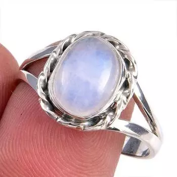 Natural Rainbow Moonstone Gemstone 925 Solid Silver Jewelry Ring Size 10 Z4U00