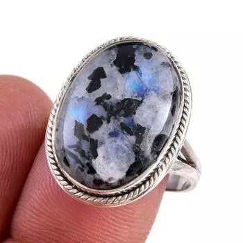 Natural Rainbow Moonstone Gemstone 925 Solid Silver Jewelry Ring Size 8.5 i0q66