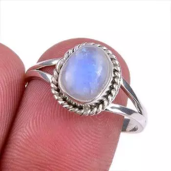 Natural Rainbow Moonstone Gemstone 925 Solid Silver Jewelry Ring Size 8.5 n4i20