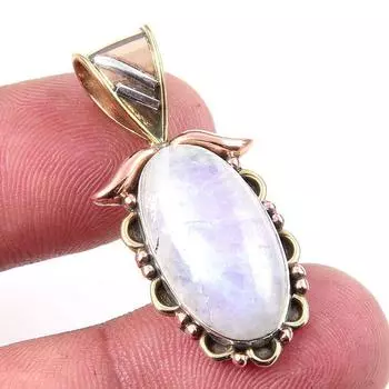 Natural Rainbow Moonstone Gemstone 925 Solid Silver Two Tone Pendant 1.50 P4m14