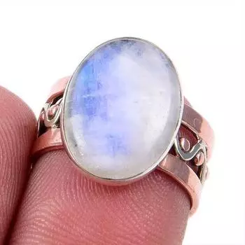 Natural Rainbow Moonstone Gemstone 925 Solid Silver Two Tone Ring S.5.5US o6J69