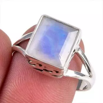 Natural Rainbow Moonstone Gemstone 925 Solid Silver Jewelry Ring Size 8.5 T0N14