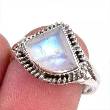 Natural Rainbow Moonstone Gemstone 925 Solid Silver Jewelry Ring Size 7.5 F7d50