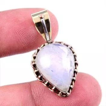 Natural Rainbow Moonstone Gemstone 925 Solid Silver Two Tone Pendant 1.5 m0p30