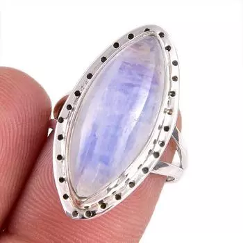 Natural Rainbow Moonstone Gemstone 925 Solid Silver Jewelry Ring Size 6.5 S6D42