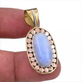 Natural Rainbow Moonstone Gemstone 925 Solid Silver Two Tone Pendant 1.50 z7y06
