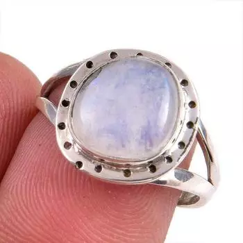 Natural Rainbow Moonstone Gemstone 925 Solid Silver Jewelry Ring Size 7.5 W2N44