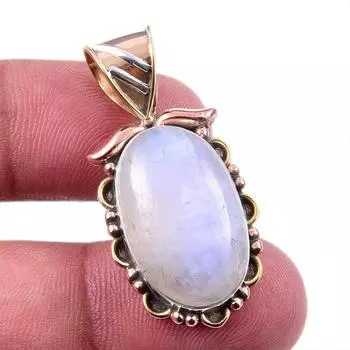 Natural Rainbow Moonstone Gemstone 925 Solid Silver Two Tone Pendant 1.50 s6c99