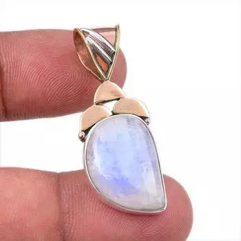 Natural Rainbow Moonstone Gemstone 925 Solid Silver Two Tone Pendant 1.50 n6g64