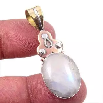Natural Rainbow Moonstone Gemstone 925 Solid Silver Two Tone Pendant 1.75 d0I51