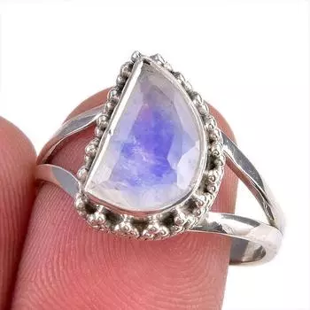 Natural Rainbow Moonstone Gemstone 925 Solid Silver Jewelry Ring Size 8.5 d5k32