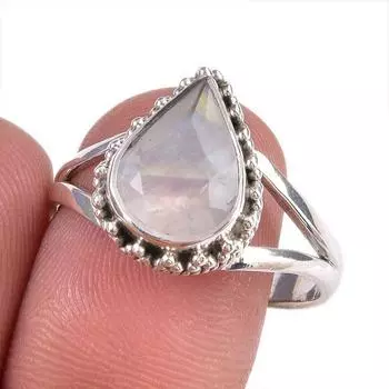 Natural Rainbow Moonstone Gemstone 925 Solid Silver Jewelry Ring Size 9.5 R5f66