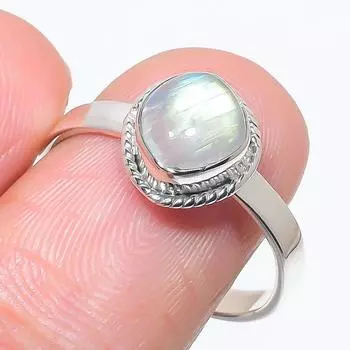 Natural Rainbow Moonstone Gemstone 925 Solid Silver Jewelry Ring Size 10 f6p50