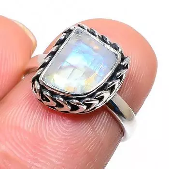 Natural Rainbow Moonstone Gemstone 925 Solid Sterling Silver Gift Ring S.6 l1C43