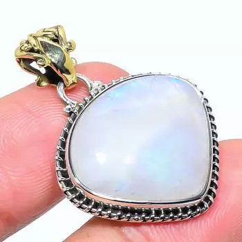 Natural Rainbow Moonstone Gemstone 925 Solid Sterling Silver Pendant 1.42 s4k96