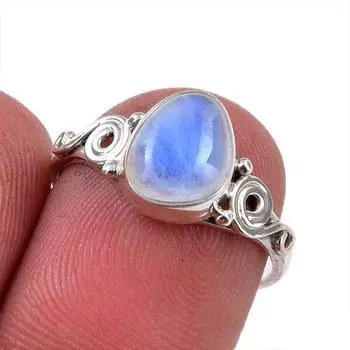 Natural Rainbow Moonstone Gemstone 925 Solid Sterling Silver Ring Size 6 r4T61