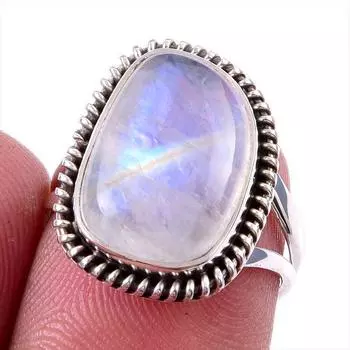 Natural Rainbow Moonstone Gemstone 925 Solid Sterling Silver Ring Size 6 N7w83