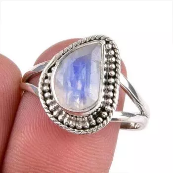 Natural Rainbow Moonstone Gemstone 925 Solid Sterling Silver Ring Size 9 P3Q34