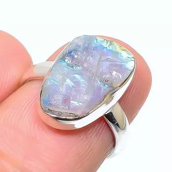 Подарочное кольцо из чистого серебра 925 пробы с натуральным радужным лунным камнем S.6 w6N36