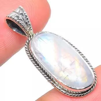 Natural Rainbow Moonstone Gemstone 925 Solid Sterling Silver Pendant 1.22 P8g75