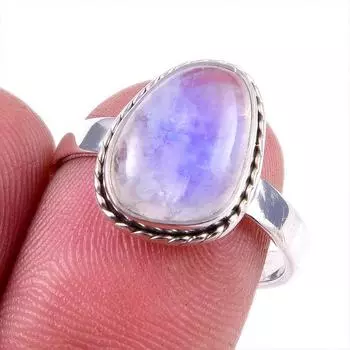 Natural Rainbow Moonstone Gemstone 925 Solid Sterling Silver Ring Size 8 V9a98