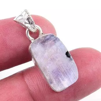 Natural Rainbow Moonstone Gemstone 925 Solid Sterling Silver Pendant 1.25 m6M48