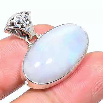 Natural Rainbow Moonstone Gemstone 925 Solid Sterling Silver Pendant 1.18 e7k80
