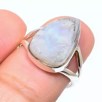 Natural Rainbow Moonstone Gemstone 925 Solid Sterling Silver Ring Size 7.5 L4d11