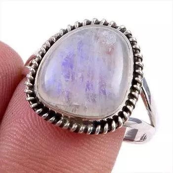 Natural Rainbow Moonstone Gemstone 925 Solid Sterling Silver Ring Size 10 u2v90